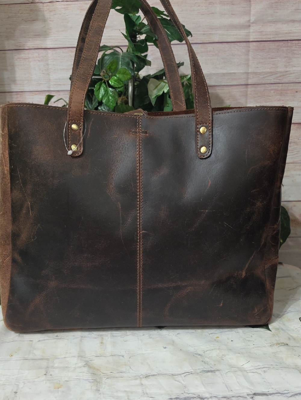 NWOT Handcrafted Full Grain Leather Brown Tote Bag